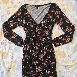 Forever 21 Black Floral Long Sleeve Dress